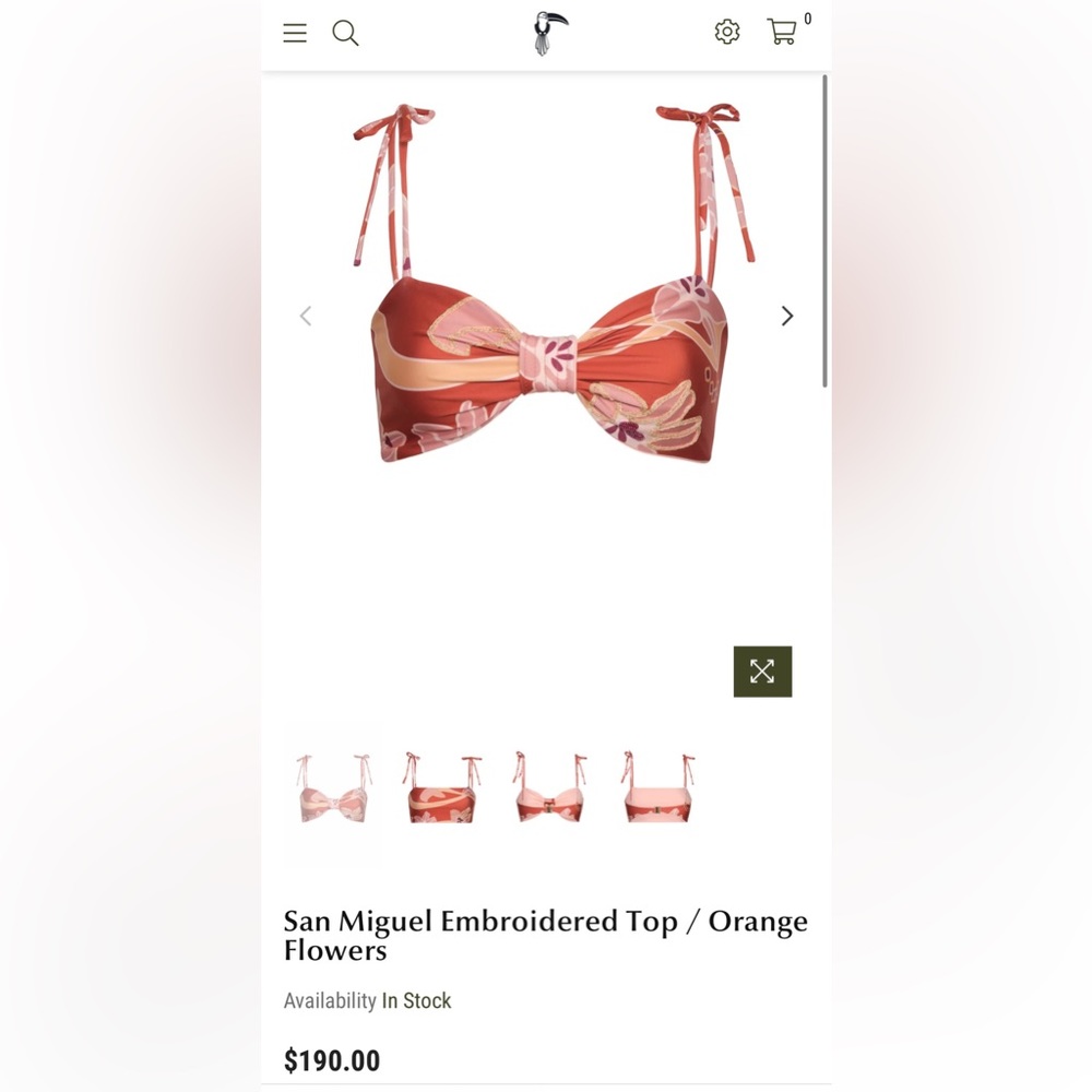 Juan De Dios Orange Flowers Bikini Top and Bottom Size Small